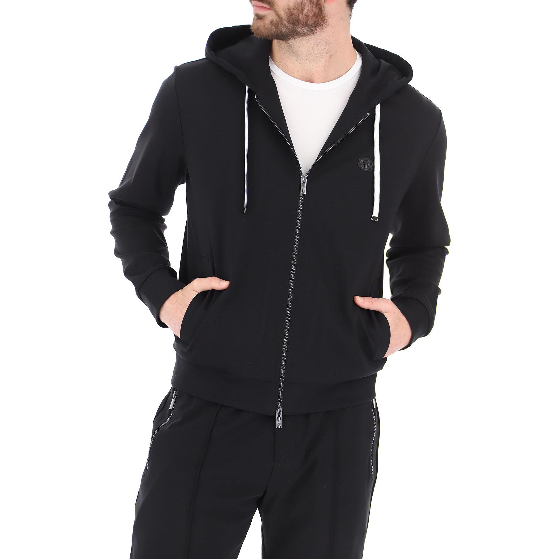 Shop EMPORIO ARMANI SS22  Black Zip-Up Hoodie Jacket with Hood. 8N1MG0-1JBTZ-0999
