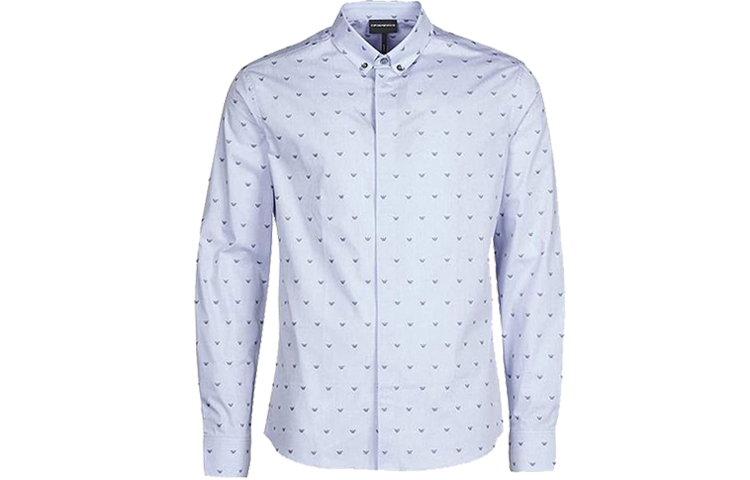 EMPORIO ARMANI SS22  Blue Cotton Long Sleeve Polo Shirt. 6H1C80-1NC1Z-F7020