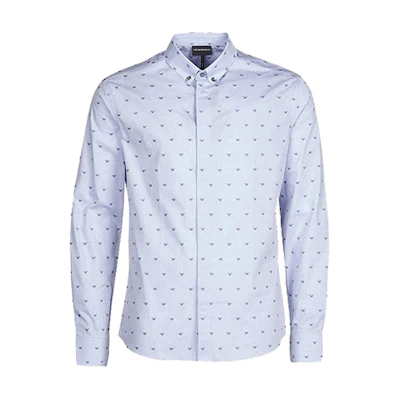 EMPORIO ARMANI SS22 Blue Cotton Long Sleeve Polo Shirt. 6H1C80-1NC1Z-F7020