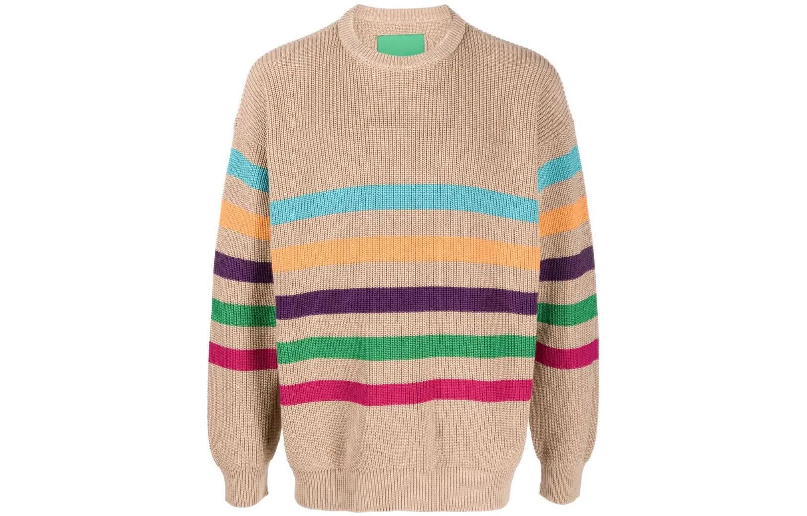 Emporio Armani SS22  Brown Colorful Striped Knit Pullover Sweater. 3L1MZ2-1M7FZ-F408