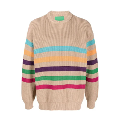 Emporio Armani SS22 Brown Colorful Striped Knit Pullover Sweater. 3L1MZ2-1M7FZ-F408