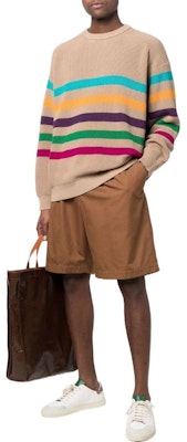 Emporio Armani SS22 Brown Colorful Striped Knit Pullover Sweater. 3L1MZ2-1M7FZ-F408 Lookbook Emporio Armani SS22 Brown Colorful Striped Knit Pullover Sweater. 3L1MZ2-1M7FZ-F408
