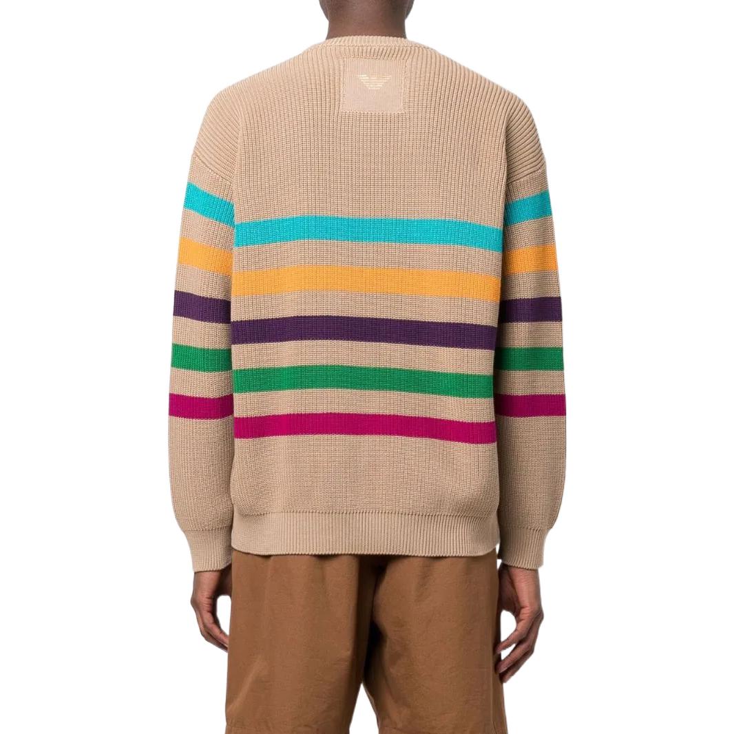 Shop Emporio Armani SS22  Brown Colorful Striped Knit Pullover Sweater. 3L1MZ2-1M7FZ-F408