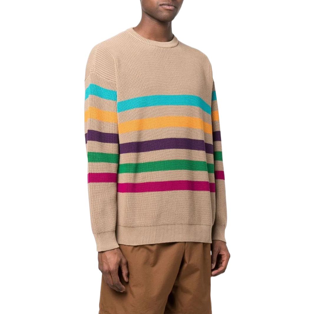 Purchase Emporio Armani SS22  Brown Colorful Striped Knit Pullover Sweater. 3L1MZ2-1M7FZ-F408