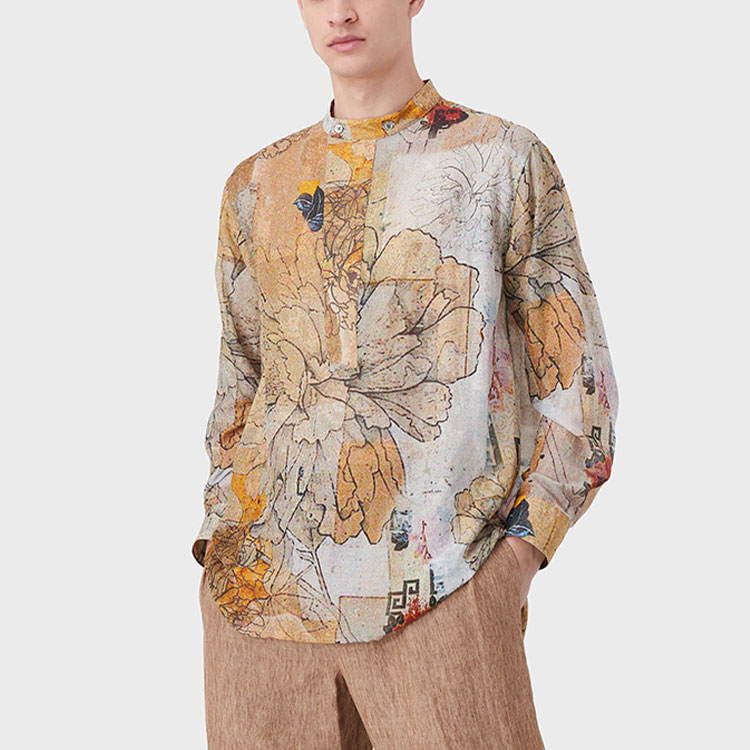 Shop EMPORIO ARMANI SS22 Kemeja Lengan Panjang Motif Bunga Multicolor. I1CF9L-I143C-037