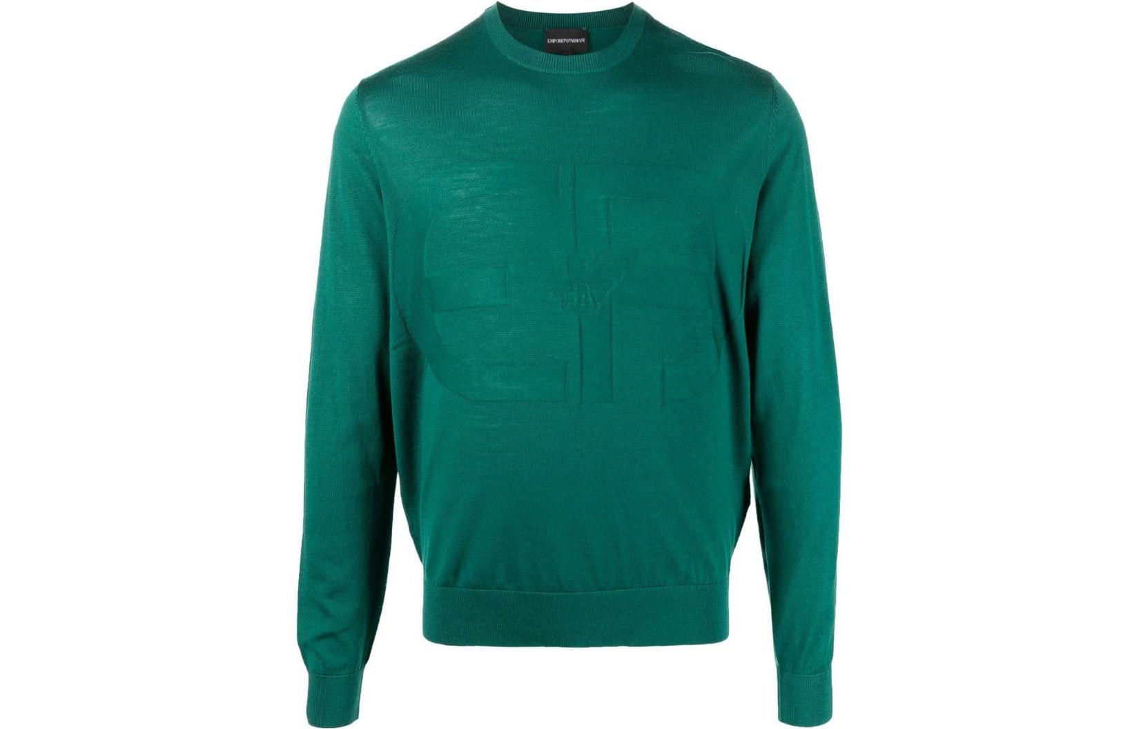 EMPORIO ARMANI SS22  Green Logo Print Wool Sweater Long Sleeve Knitwear 6L1MU7-1MMVZ-0576