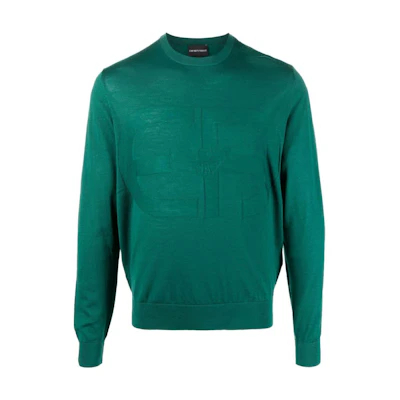 EMPORIO ARMANI SS22 Green Logo Print Wool Sweater Long Sleeve Knitwear 6L1MU7-1MMVZ-0576