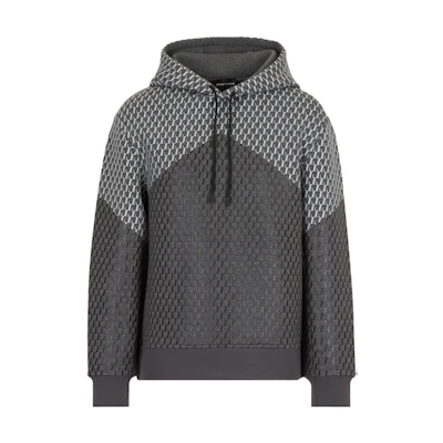 Emporio Armani SS22 Grey Knit Hoodie with Back Logo Print Design. 3L1M6-P1JV9Z-F609