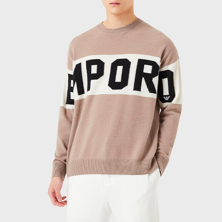Lookbook エンポリオアルマーニ SS22 ロゴ ジャカード カラーブロック ニットセーター カーキ 3L1MT21MD1Z-0431