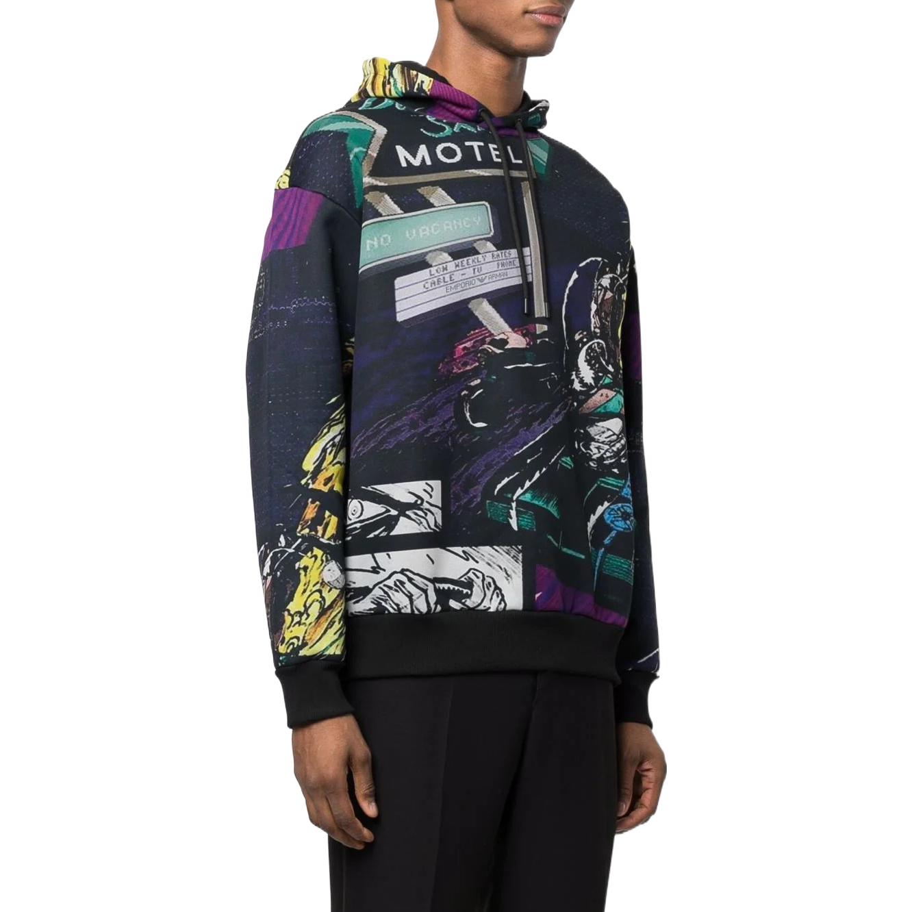 Shop Emporio Armani SS22  Logo Print Drawstring Hoodie Black. 3L1M8P-1JW2Z-F014