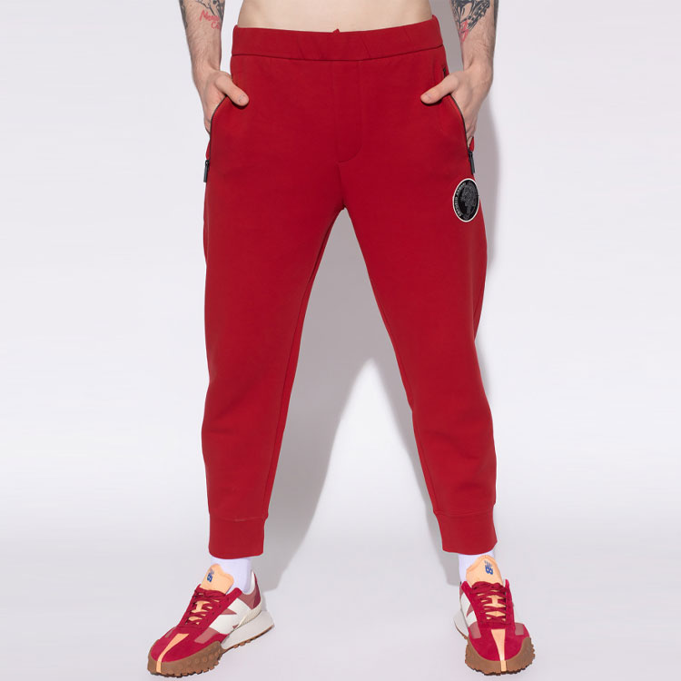 Shop EMPORIO ARMANI SS22  Red Logo Print Knit Joggers. 3L1PBC-1JHSZ-0309