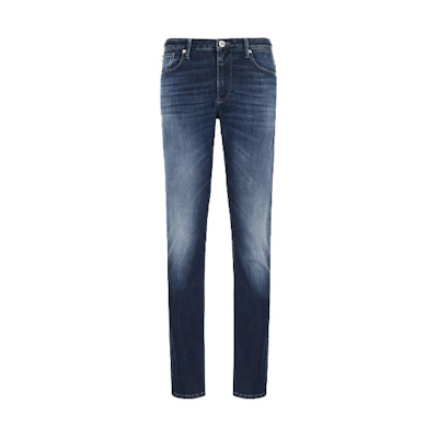 EMPORIO ARMANI SS22 Slim Fit Distressed Blue Jeans with Zip Button Design 3L1J06-1DN8Z-0942