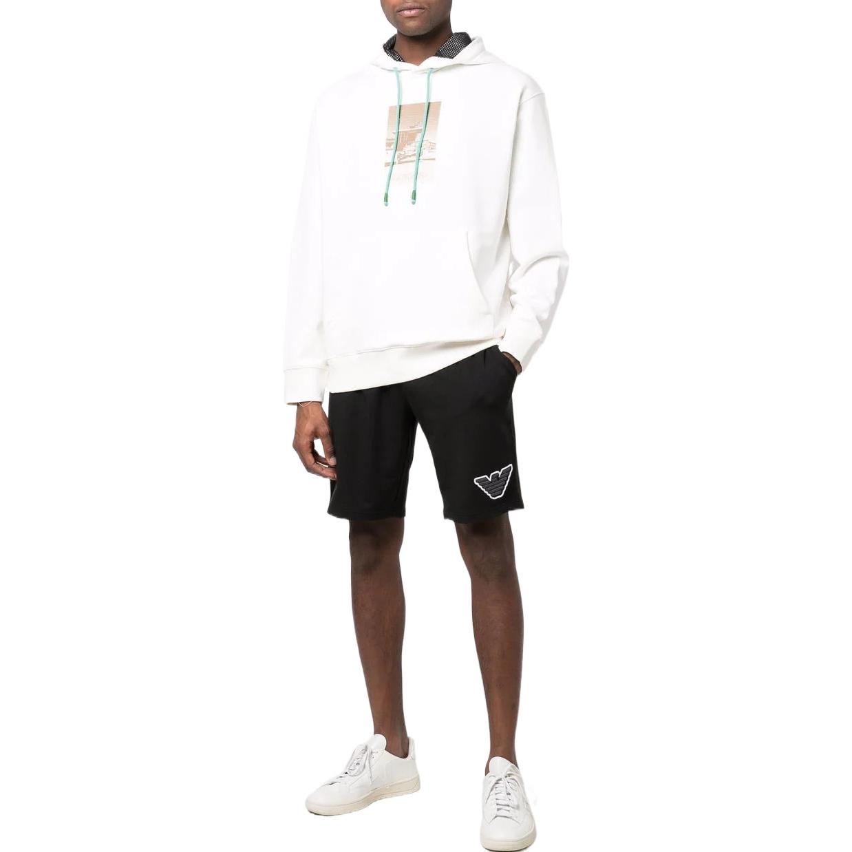 Lookbook EMPORIO ARMANI SS22  White Beach Hut Print Hoodie. 3L1M7C-1JVHZ-0102