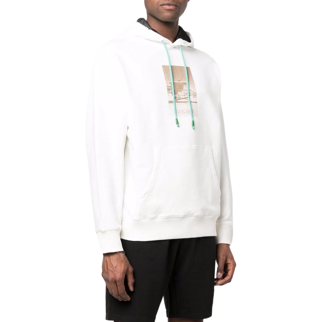 Shop EMPORIO ARMANI SS22  White Beach Hut Print Hoodie. 3L1M7C-1JVHZ-0102