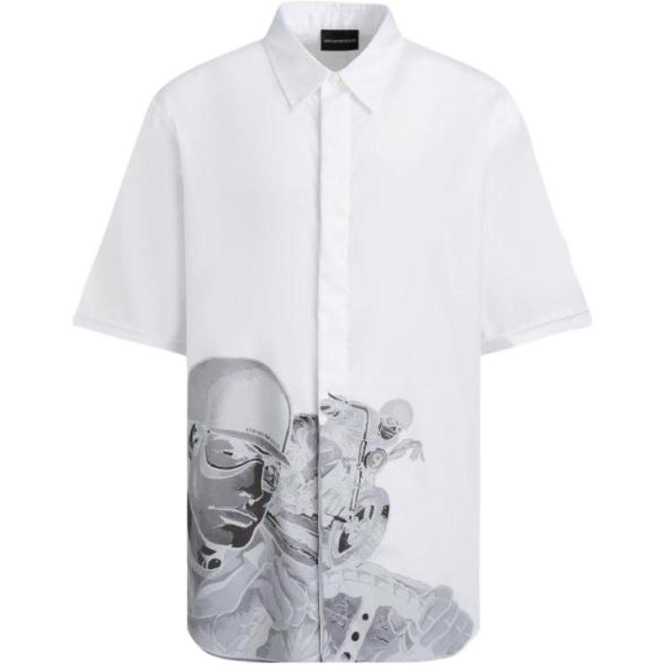 EMPORIO ARMANI SS22  White Button-Up Shirt with Graphic Print. I1CC3I-I128C-102