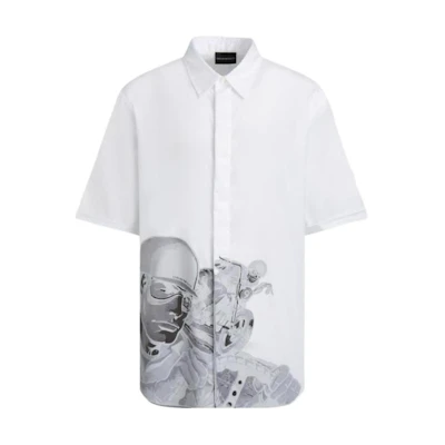 EMPORIO ARMANI SS22 White Button-Up Shirt with Graphic Print. I1CC3I-I128C-102