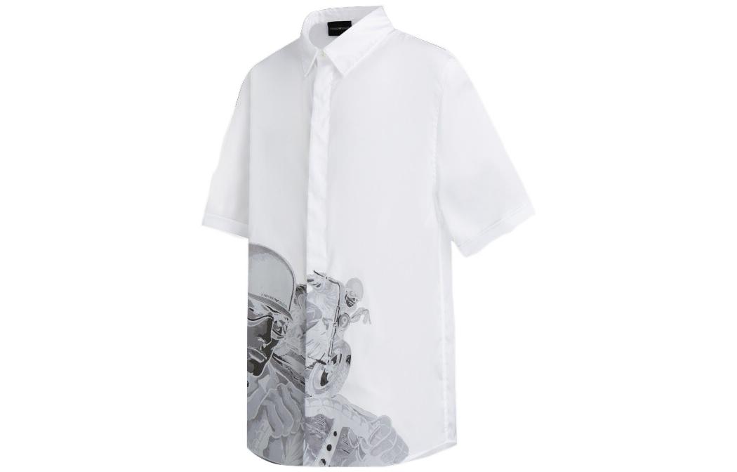 Shop EMPORIO ARMANI SS22  White Button-Up Shirt with Graphic Print. I1CC3I-I128C-102