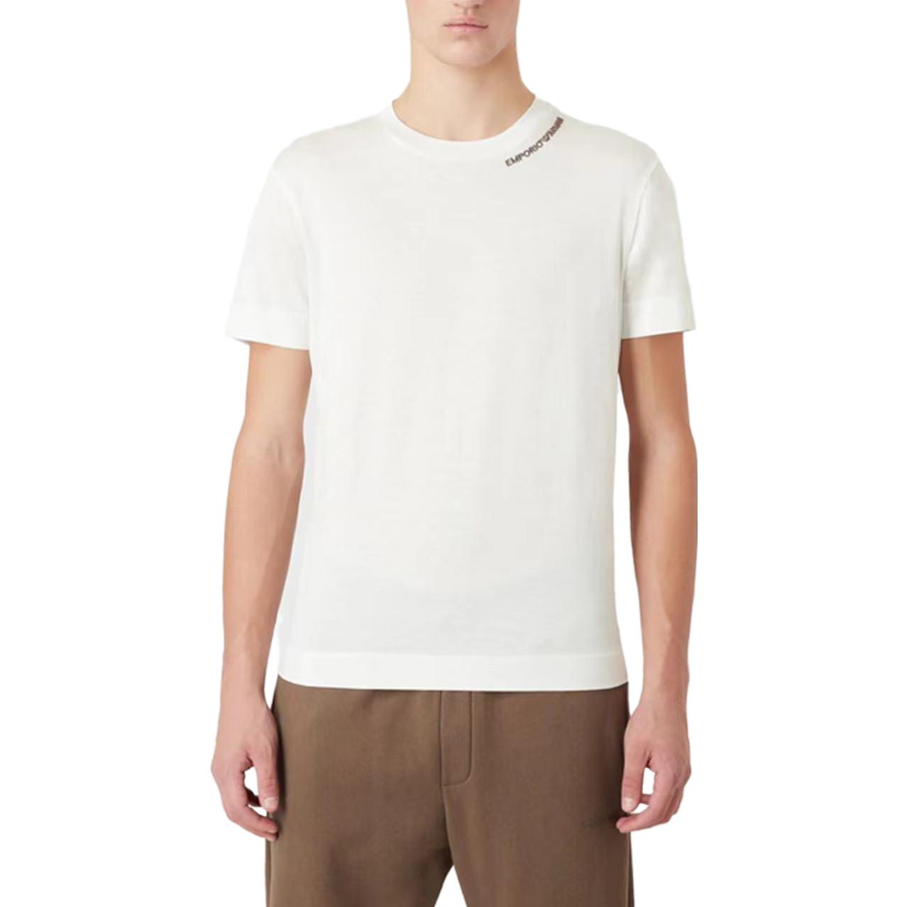 Lookbook Emporio Armani SS22  White Crew Neck Logo Print T-Shirt. 3R1TT4-1JUVZ-0101