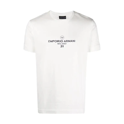 Emporio Armani SS22 White Logo Print Short Sleeve T-Shirt. 3L1TCP-1JSAZ-0101