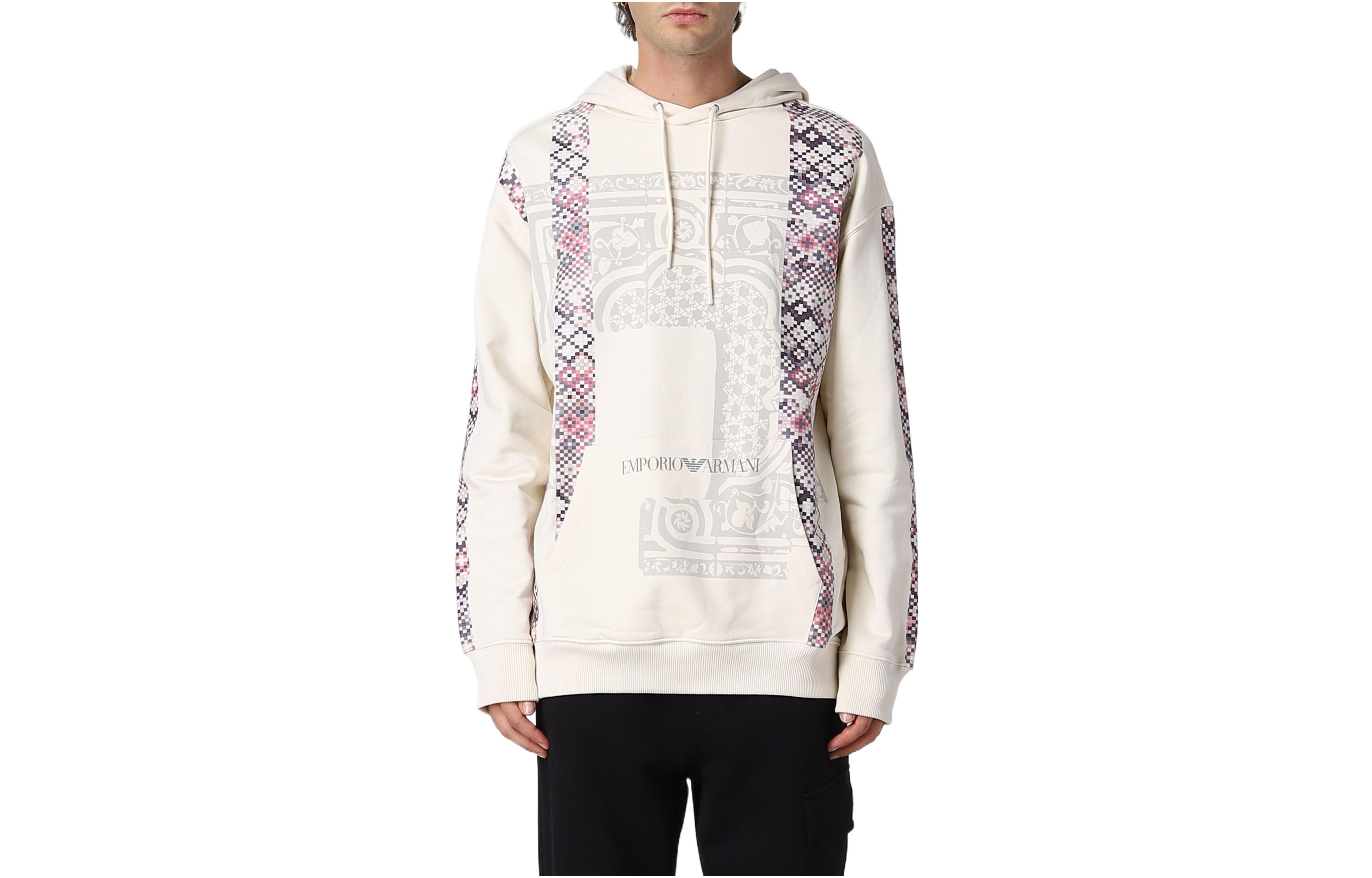 Order Emporio Armani SS22  White Printed Hoodie Long Sleeve Casual Sweatshirt. 6L1M6R-1JA2Z-0103