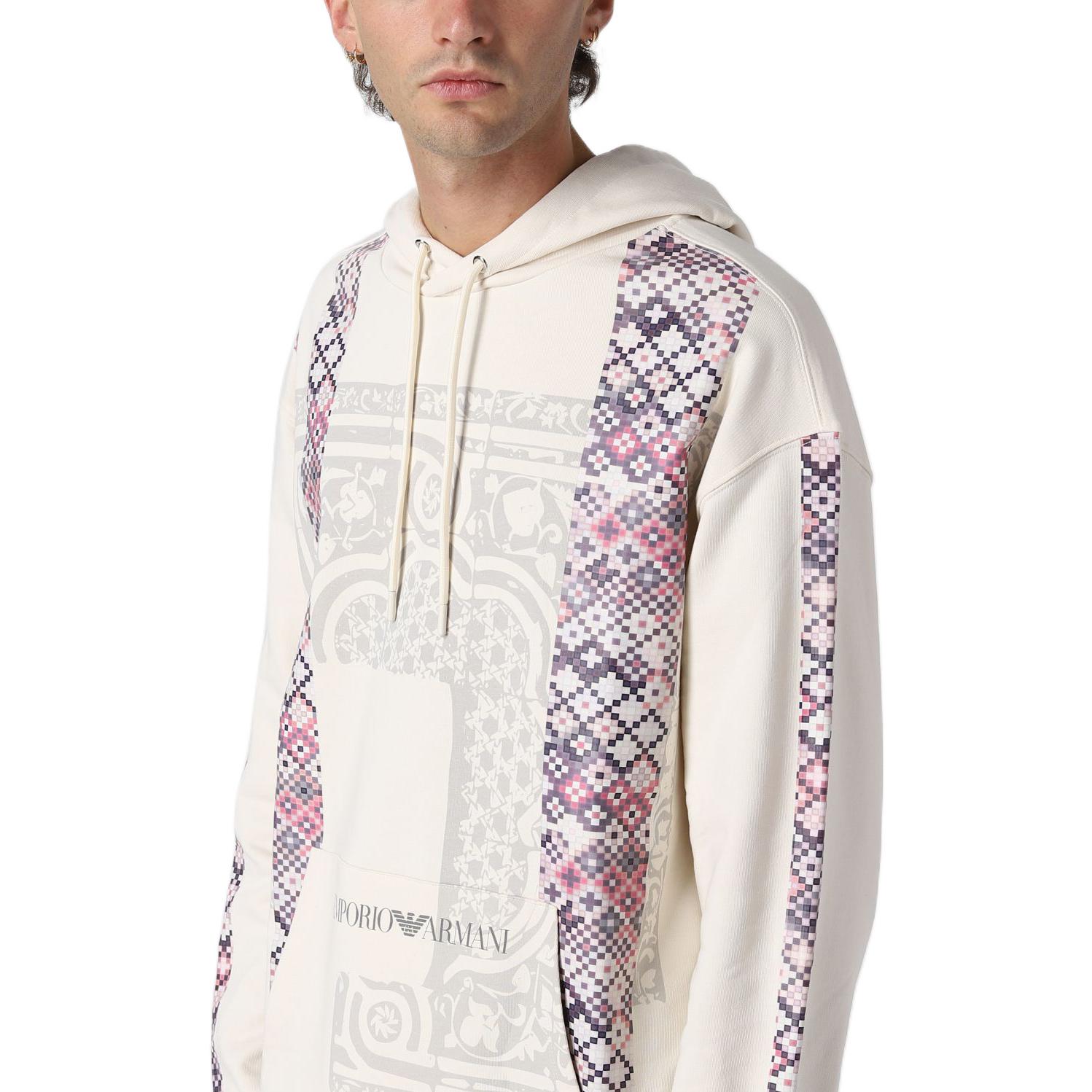 Shop Emporio Armani SS22  White Printed Hoodie Long Sleeve Casual Sweatshirt. 6L1M6R-1JA2Z-0103