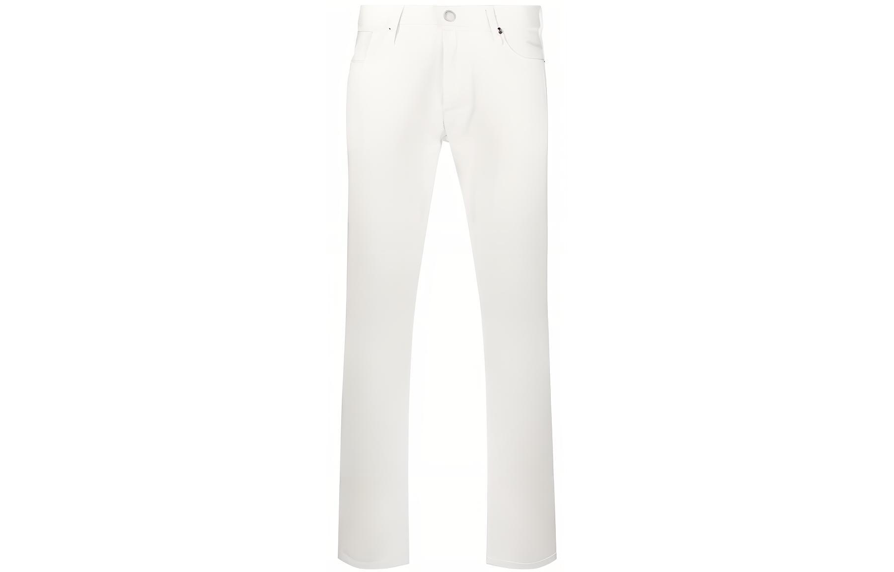 EMPORIO ARMANI SS22  White Slim Straight Denim Jeans with Logo Patch. 8N1J061-NJ9Z-0101