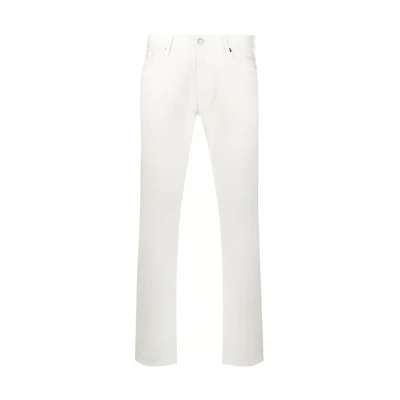 EMPORIO ARMANI SS22 White Slim Straight Denim Jeans with Logo Patch. 8N1J061-NJ9Z-0101