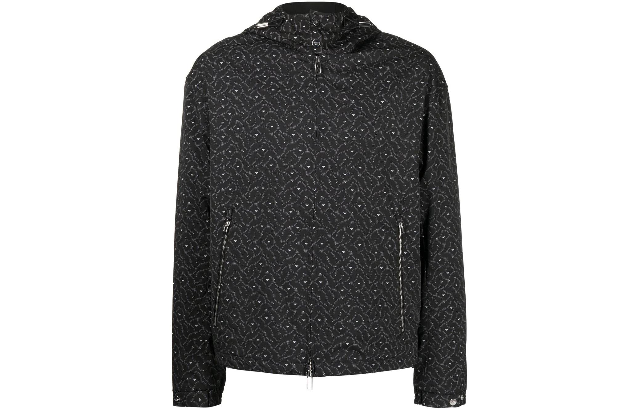 EMPORIO ARMANI SS22 Abstract Print Zip-Up Hoodie Jacket Men Gray 3L1BD3-1NDEZ-F049