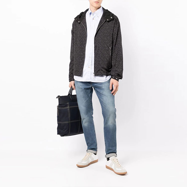 Lookbook エンポリオ アルマーニ SS22 抽象プリント ジップアップ フーディージャケット グレー メンズ 3L1BD3-1NDEZ-F049