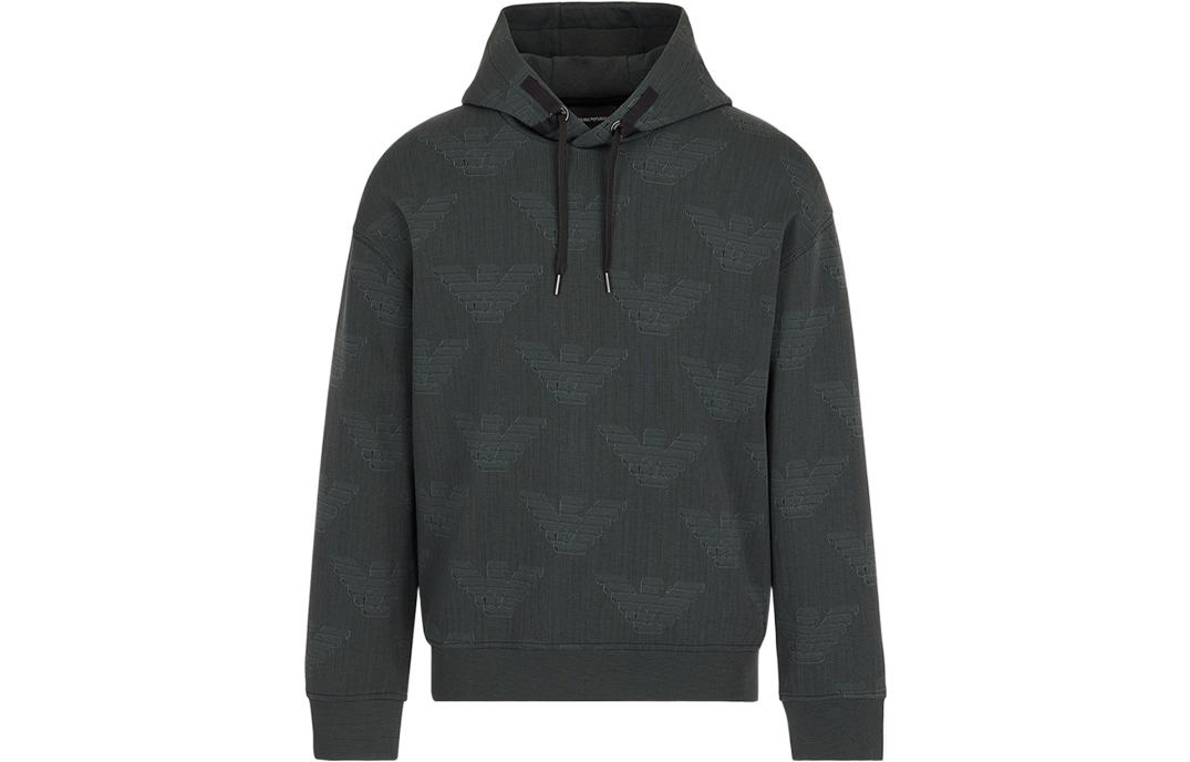 Emporio Armani SS22 All-Over Eagle Hoodie in Dark Green 3L1MFR-1JHSZ-F532