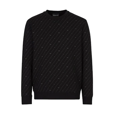 Emporio Armani SS22 All-Over Print Crewneck Loose Fit Sweatshirt Black () 6L1M78-1JHSZ-0009