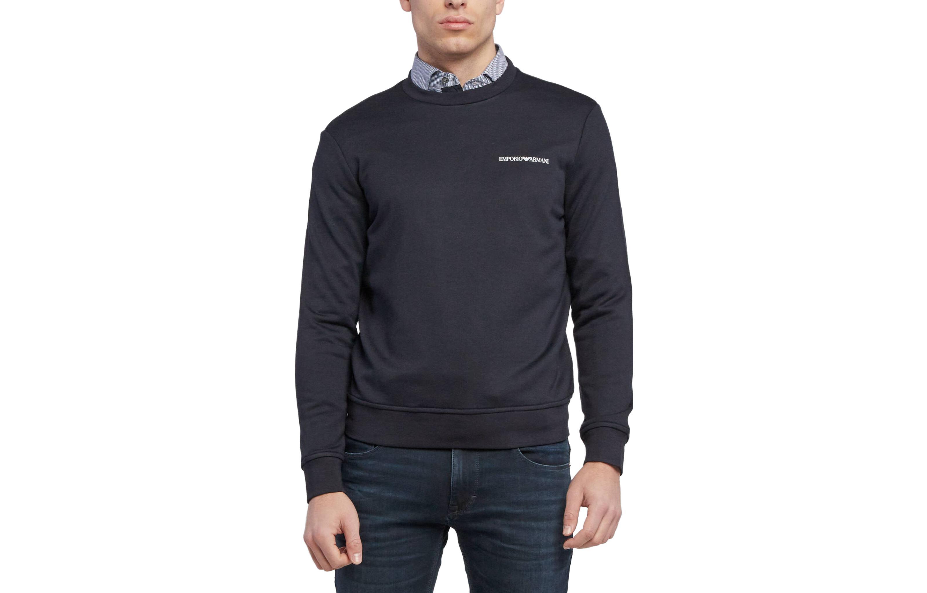 Emporio Armani SS22 Black Cotton Crewneck Sweatshirt with Logo Print - Men 3L1MFZ-1JRIZ-0999