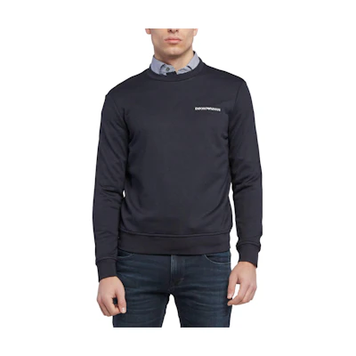 Emporio Armani SS22 Black Cotton Crewneck Sweatshirt with Logo Print - Men 3L1MFZ-1JRIZ-0999