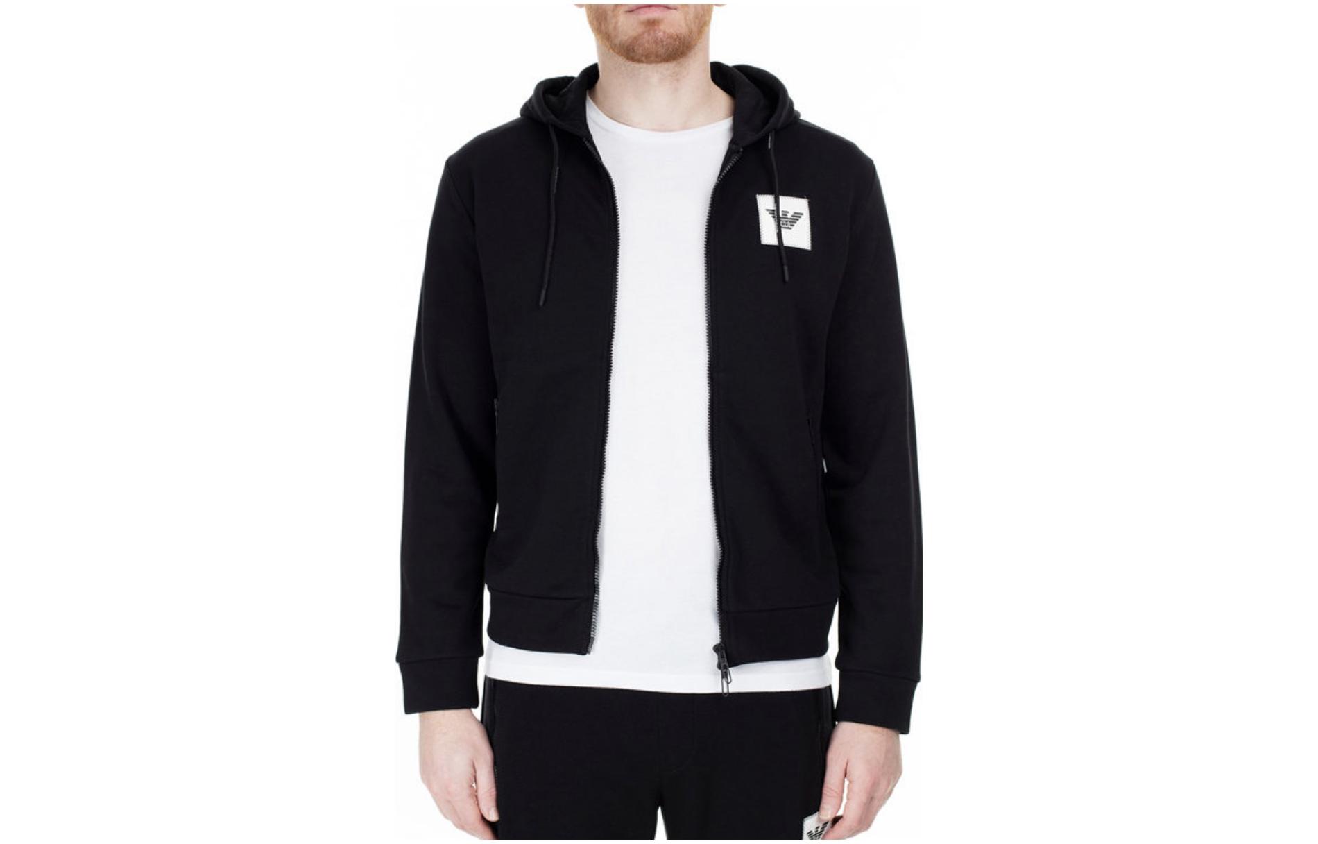 Emporio Armani SS22 Black Cropped Hoodie with Front Logo and Zip 6G1MG0-1J36Z-0999