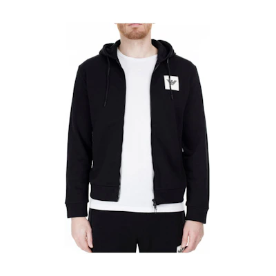 Emporio Armani SS22 Black Cropped Hoodie with Front Logo and Zip 6G1MG0-1J36Z-0999