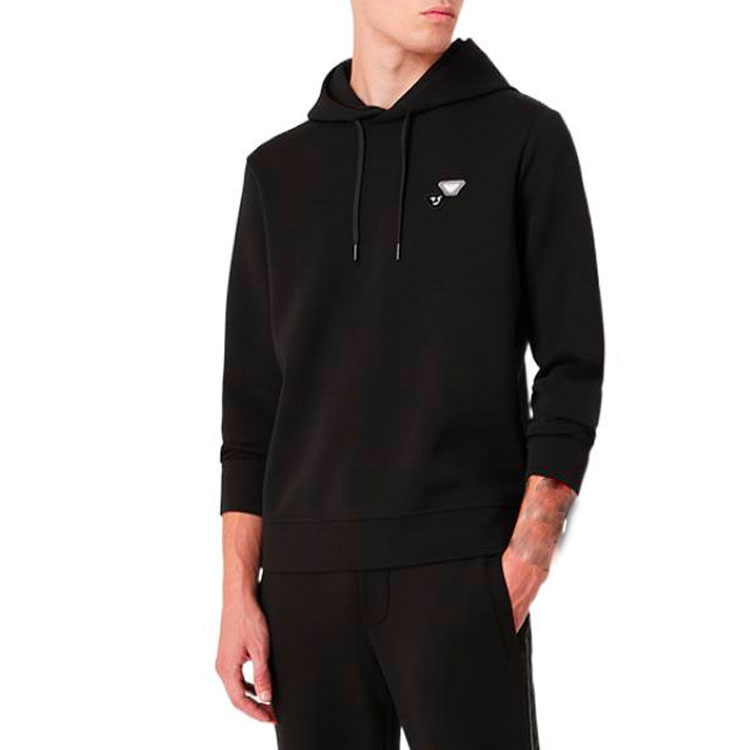 Shop EMPORIO ARMANI SS22 Black Hoodie  Fun Graphic Plain Long-Sleeve 6K1MB7-1JHSZ-0999