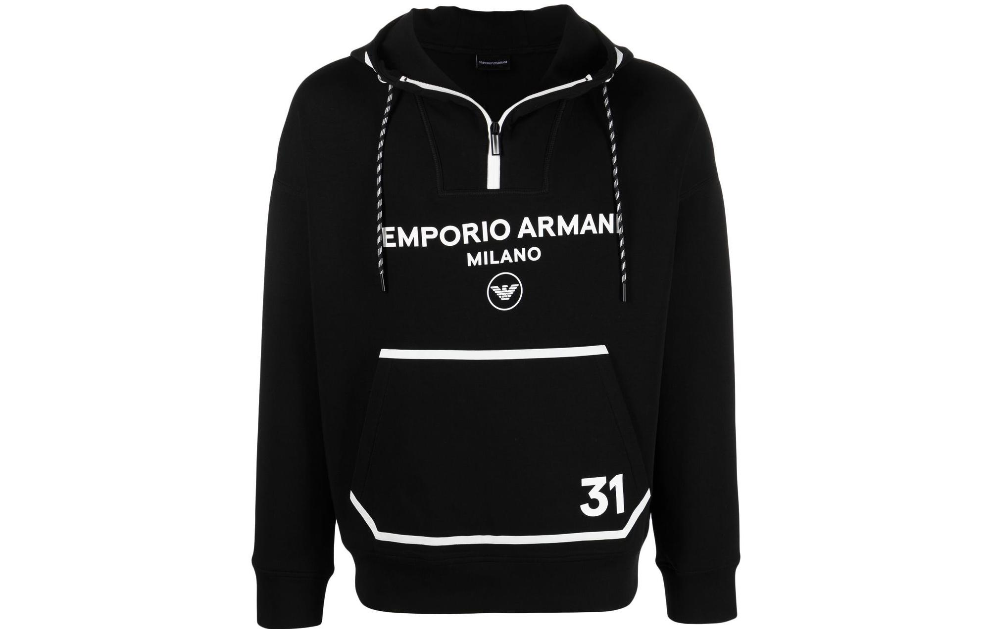 Emporio Armani SS22 Black Hoodie with Logo Print Design 3L1MCN-1JHSZ-0999