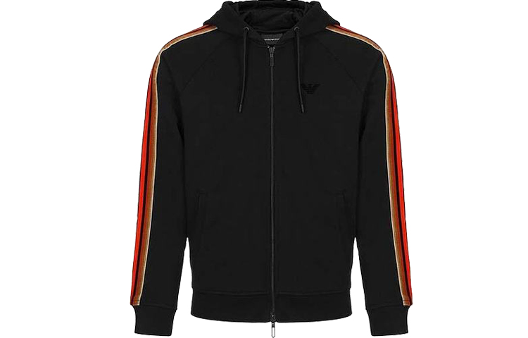 Emporio Armani SS22 Black Hoodie with Side Stripes and Zipper 6G1MD6-1J36Z-0999
