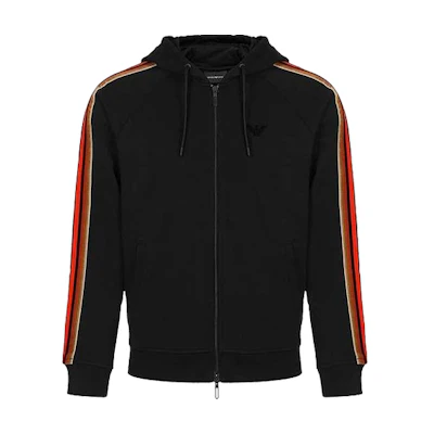 Emporio Armani SS22 Black Hoodie with Side Stripes and Zipper 6G1MD6-1J36Z-0999