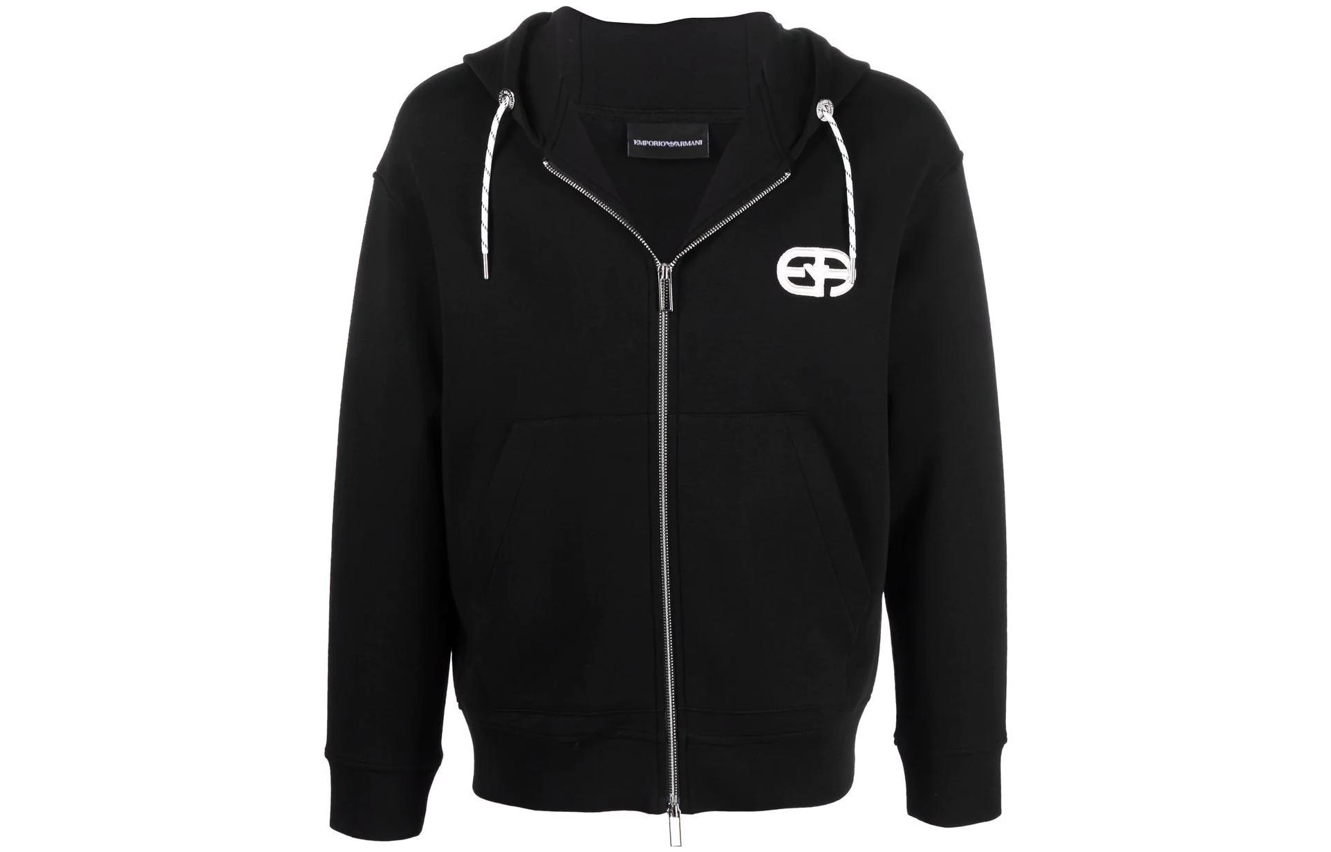 Emporio Armani SS22 Black Logo Embroidered Zip-Up Sweatshirt Jacket 3L1MFT-1JHSZ-0999