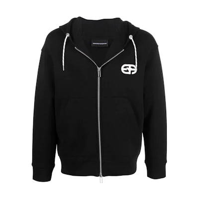 Emporio Armani SS22 Black Logo Embroidered Zip-Up Sweatshirt Jacket 3L1MFT-1JHSZ-0999