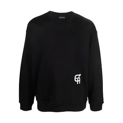 Emporio Armani SS22 Black Long-Sleeve Logo Print Crewneck Sweatshirt 3L1MCQ1JRIZ0999