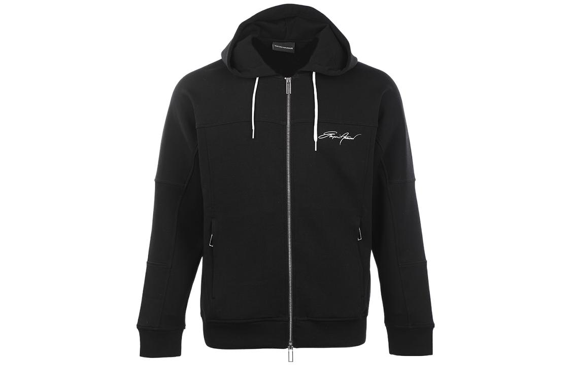 Emporio Armani SS22 Black Zip-Up Printed Hoodie Jacket for Men 3L1MFJ-1JHSZ-0999