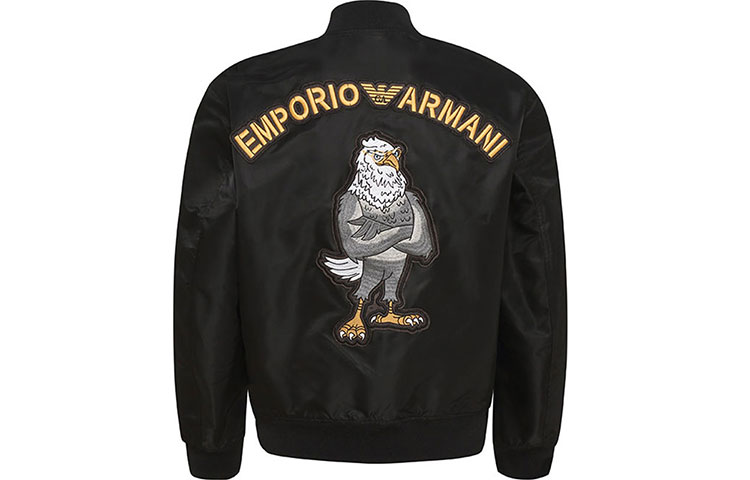 Emporio Armani SS22 Black Zip Jacket with Cartoon Eagle Patch Back 3L1BE0-1NDQZ-0999