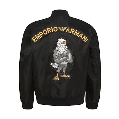 Emporio Armani SS22 Black Zip Jacket with Cartoon Eagle Patch Back 3L1BE0-1NDQZ-0999