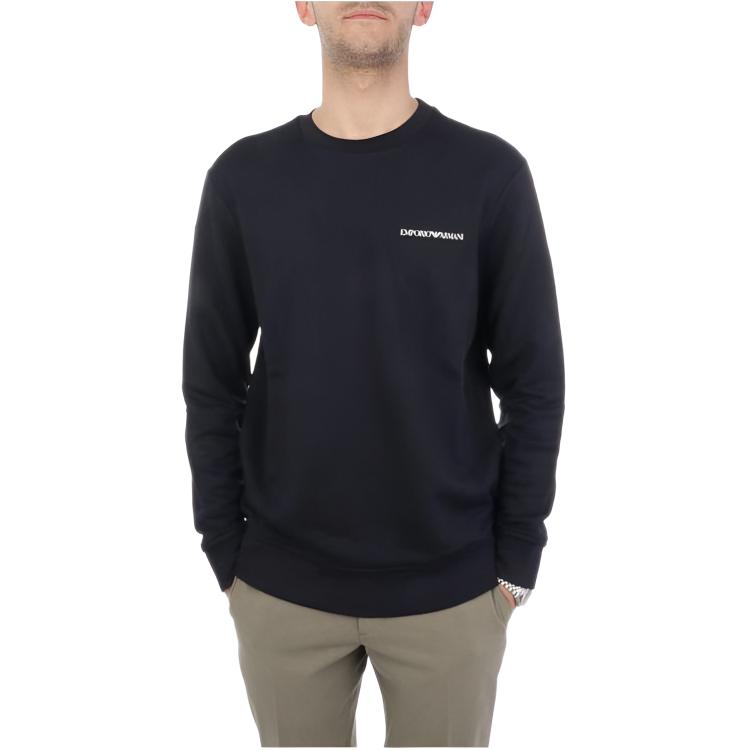 Emporio Armani SS22 Blue Cotton Crewneck Sweatshirt with Logo Print for Men 3L1MFZ-1JRIZ-0920