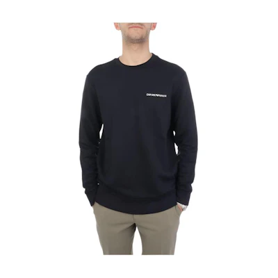 Emporio Armani SS22 Blue Cotton Crewneck Sweatshirt with Logo Print for Men 3L1MFZ-1JRIZ-0920