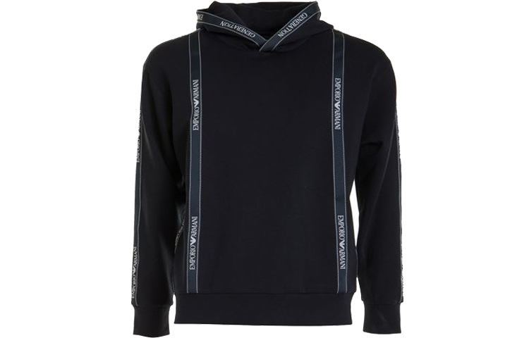 Emporio Armani SS22 Blue Cotton Logo Stripe Hoodie 6H1M82-1JHSZ-0920