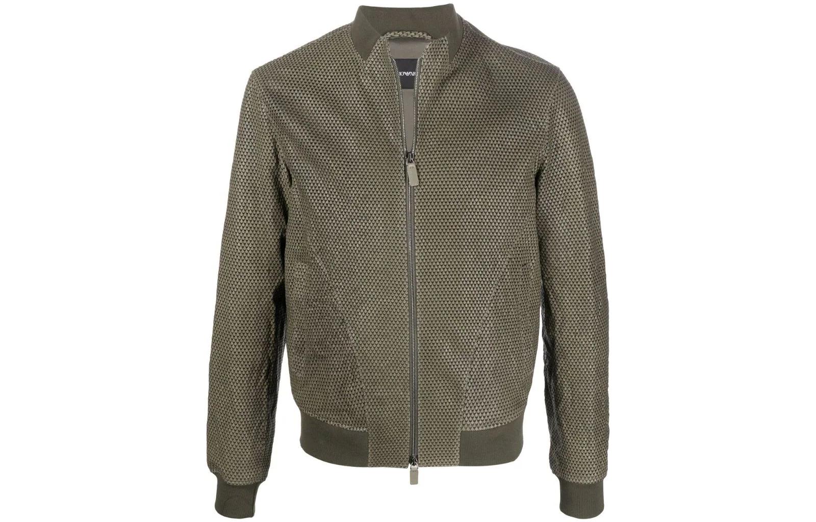 Emporio Armani SS22 Brown Geometric Print Ribbed Trim Jacket I1R50P-I1P50-524