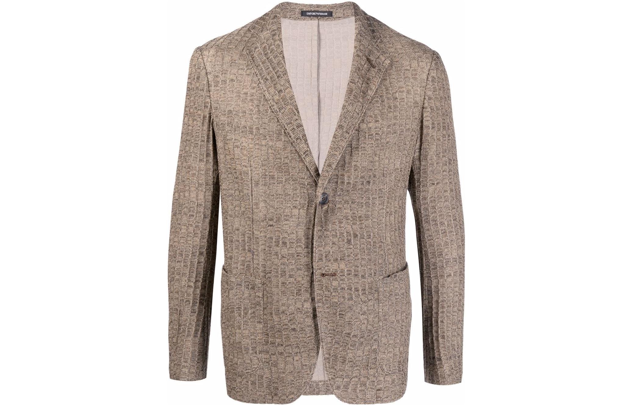 Emporio Armani SS22 Brown Solid Woven Single-Breasted Blazer Jacket I1G510-I1D07-420
